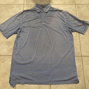 Peter Millar Summer Comfort Men’s Large Short Sleeve Blue Striped Polo Biltmore